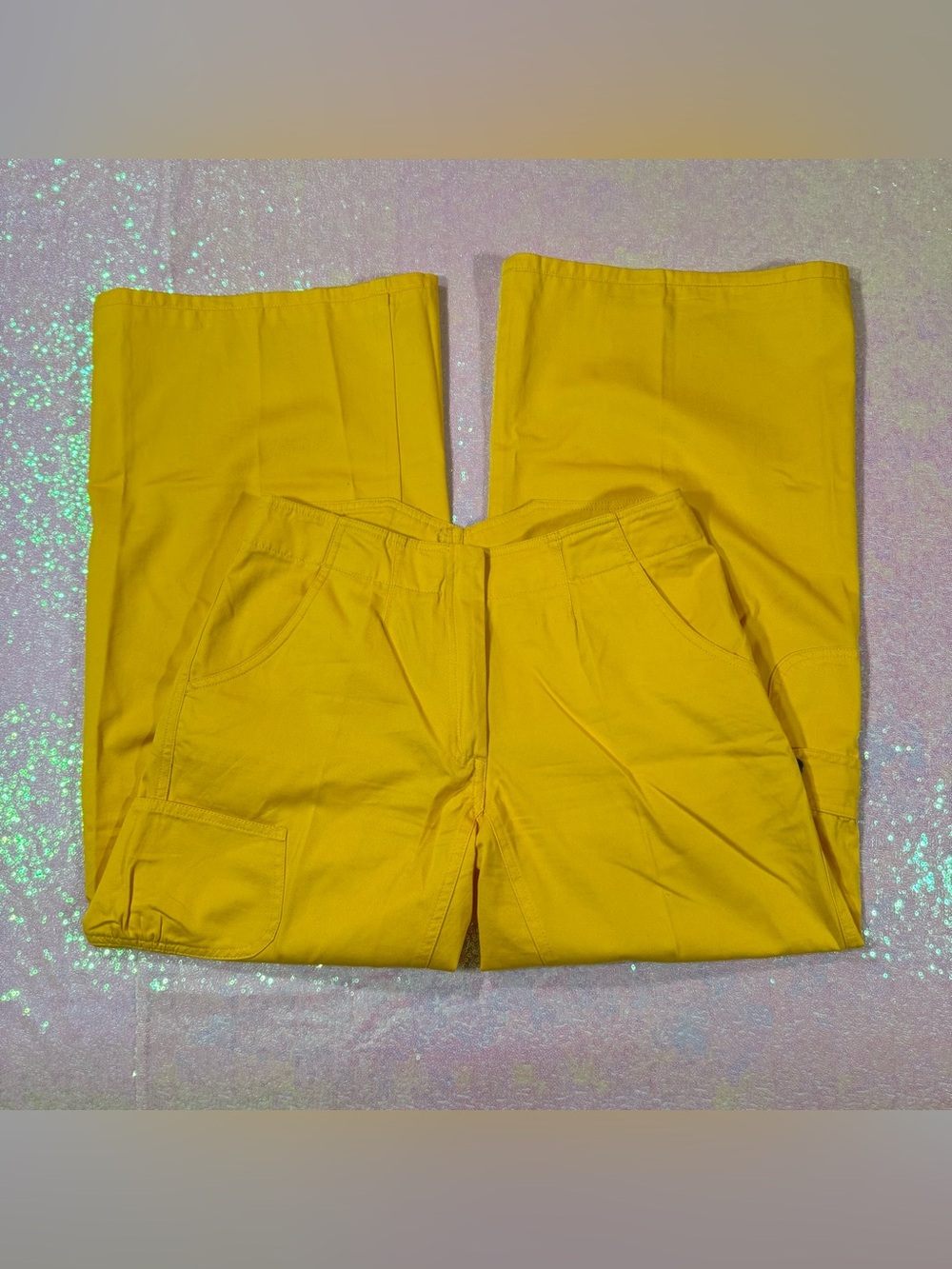 Bright Yellow Wide Leg Cargo Style Trousers (30") ★彡